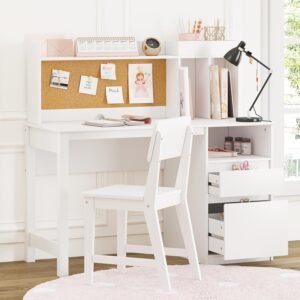 Children's Study Desk and Chair Set with Bookshelf and Storage Space